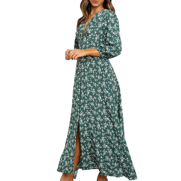 AIHOU Women Plus Size Floral Boho Vintage Button Down Sleeveless Long Maxi Dress Party Beach Casual Summer Sundress Dress